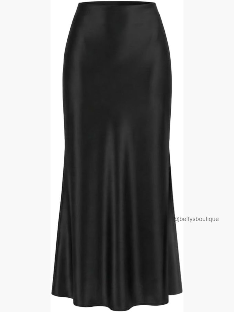 Silk Satin Maxi Skirt High Waist Flowy A-Line Summer Party